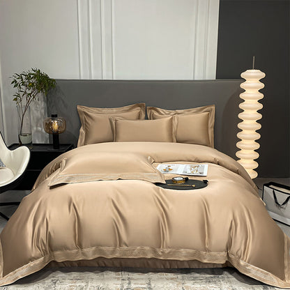 Luxury Simple Ice Silk Embroidery Pure Cotton Four-Piece Bed Set