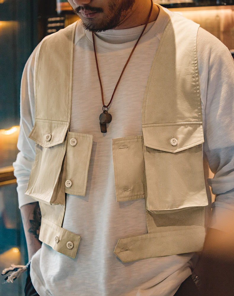 Retro Casual Sleeveless Vest Pocket Layered Men's Waistcoat Bag - Harmony Gallery