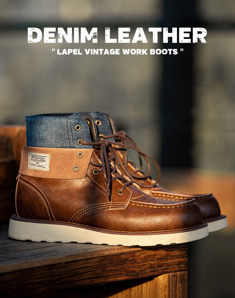 Retro British Denim High-Top Leather Martin Men's Boot