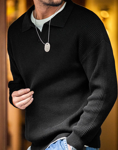 American Lapel Polo Loose Pullover Knitted Men's Sweater - Harmony Gallery