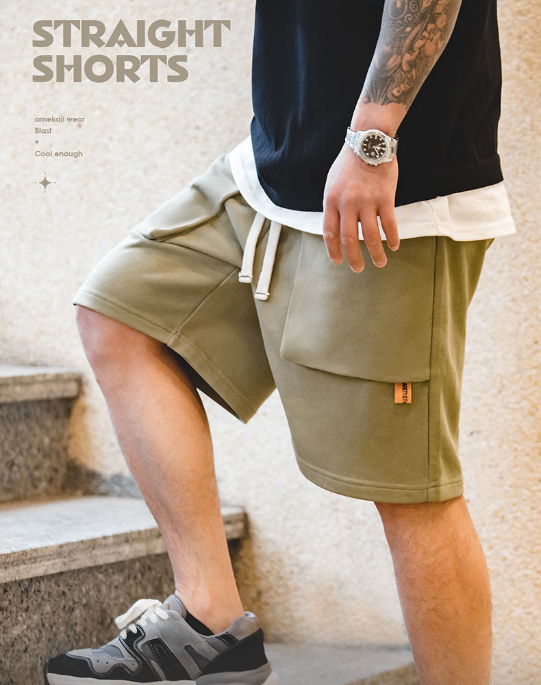 American Casual Heavy Knit Loose Big Pocket Sports Men's Shorts