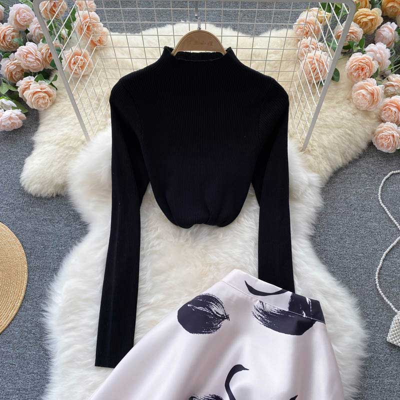 Black Swan Knitted Versatile Printed Skirt Women's Suit - Harmony Gallery
