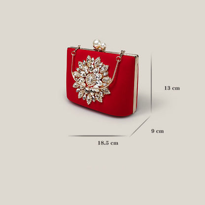 Red Bridal Diamond High-End Exquisite Velvet Clutch Bag