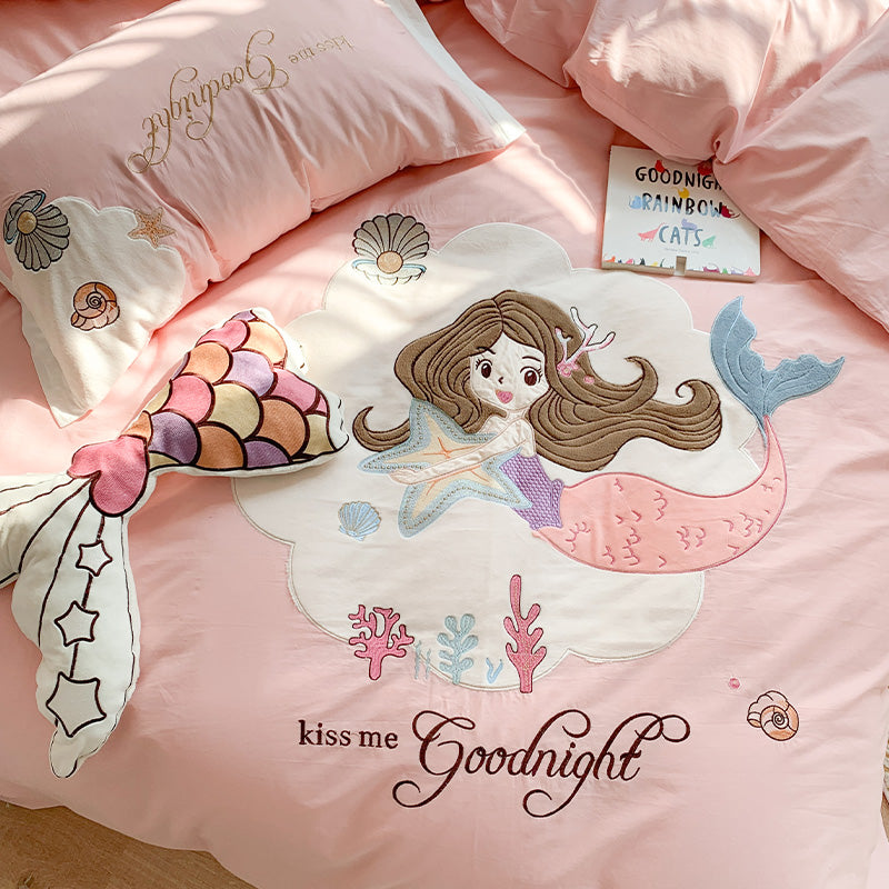 Mermaid Princess Washed Cotton Four-Piece Bed Set - Harmony Gallery