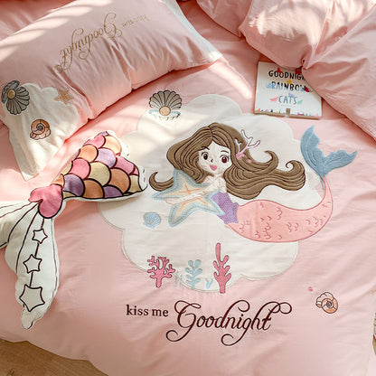 Mermaid Princess Washed Cotton Four-Piece Bed Set