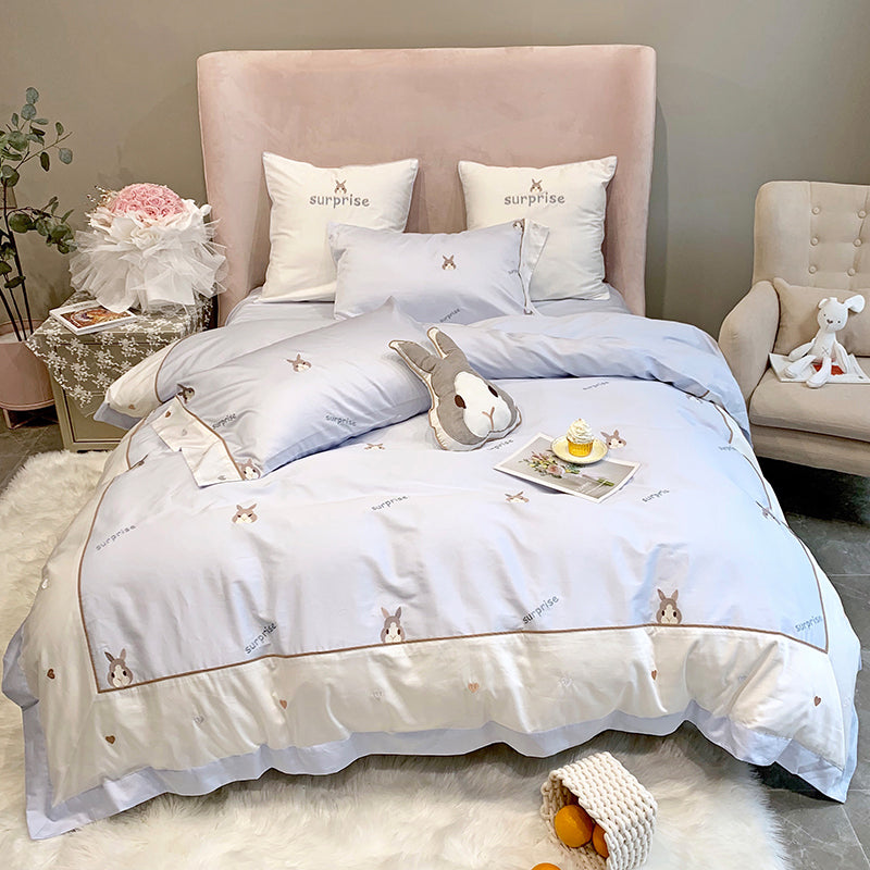 Girl Heart Five Piece Cotton Princess Cute Rabbit Bed Set - Harmony Gallery