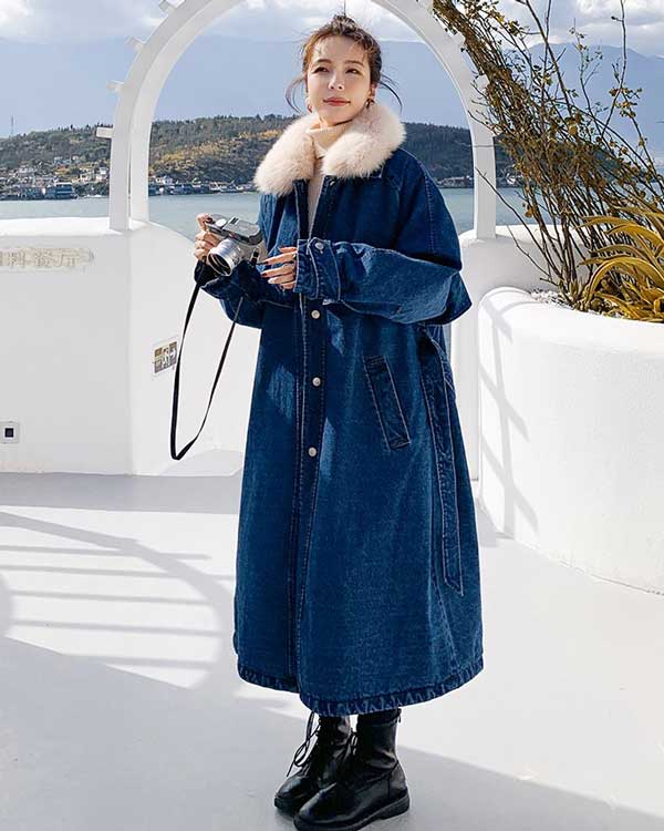 Denim Mid-Length Windbreaker Loose Winter Women's Coat - Harmony Gallery