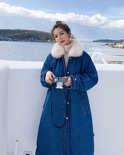 Denim Mid-Length Windbreaker Loose Winter Women's Coat