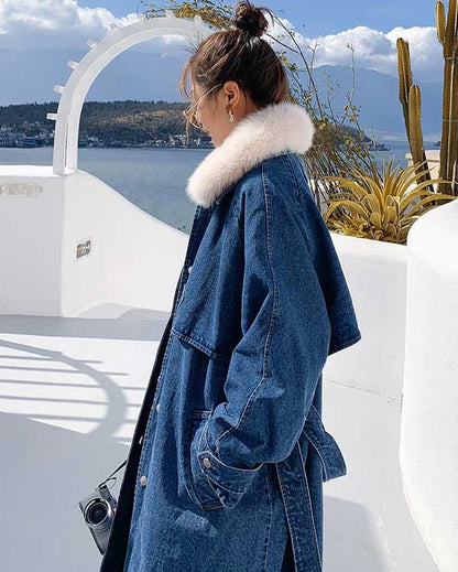Denim Mid-Length Windbreaker Loose Winter Women's Coat