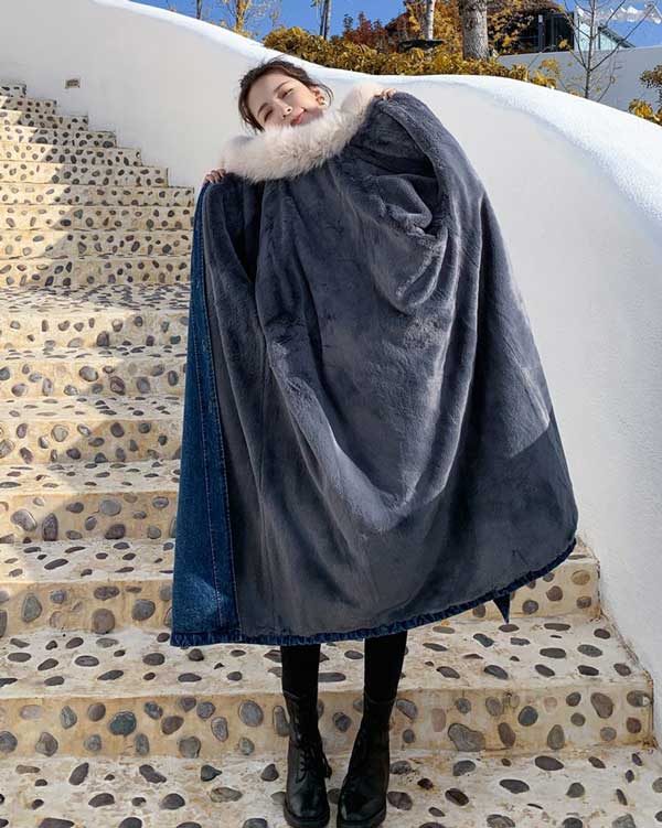 Denim Mid-Length Windbreaker Loose Winter Women's Coat - Harmony Gallery