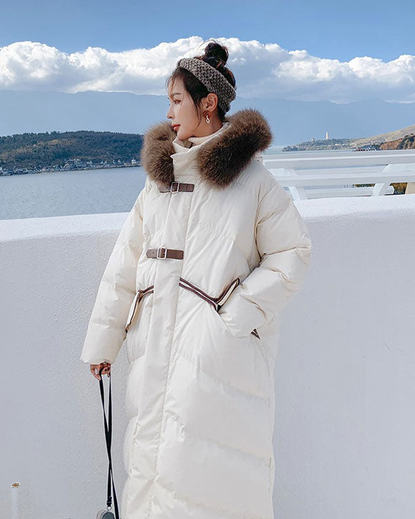 Quilted Padded Mid-Length Winter Fur Collar Women's Coat - Harmony Gallery