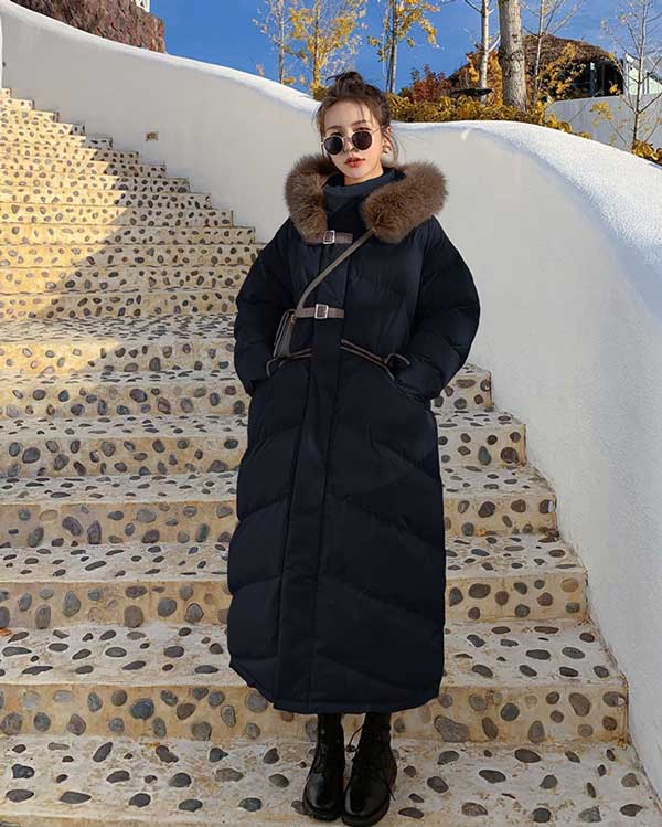 Quilted Padded Mid-Length Winter Fur Collar Women's Coat - Harmony Gallery